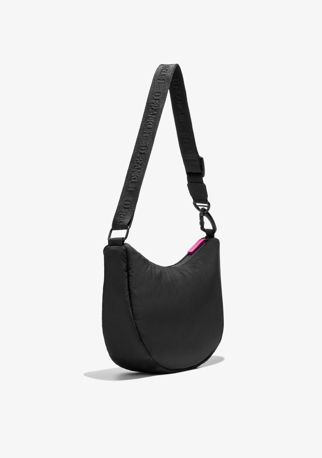 Round Nylon Crossbody Bag Black + Custom Set Fuchsia