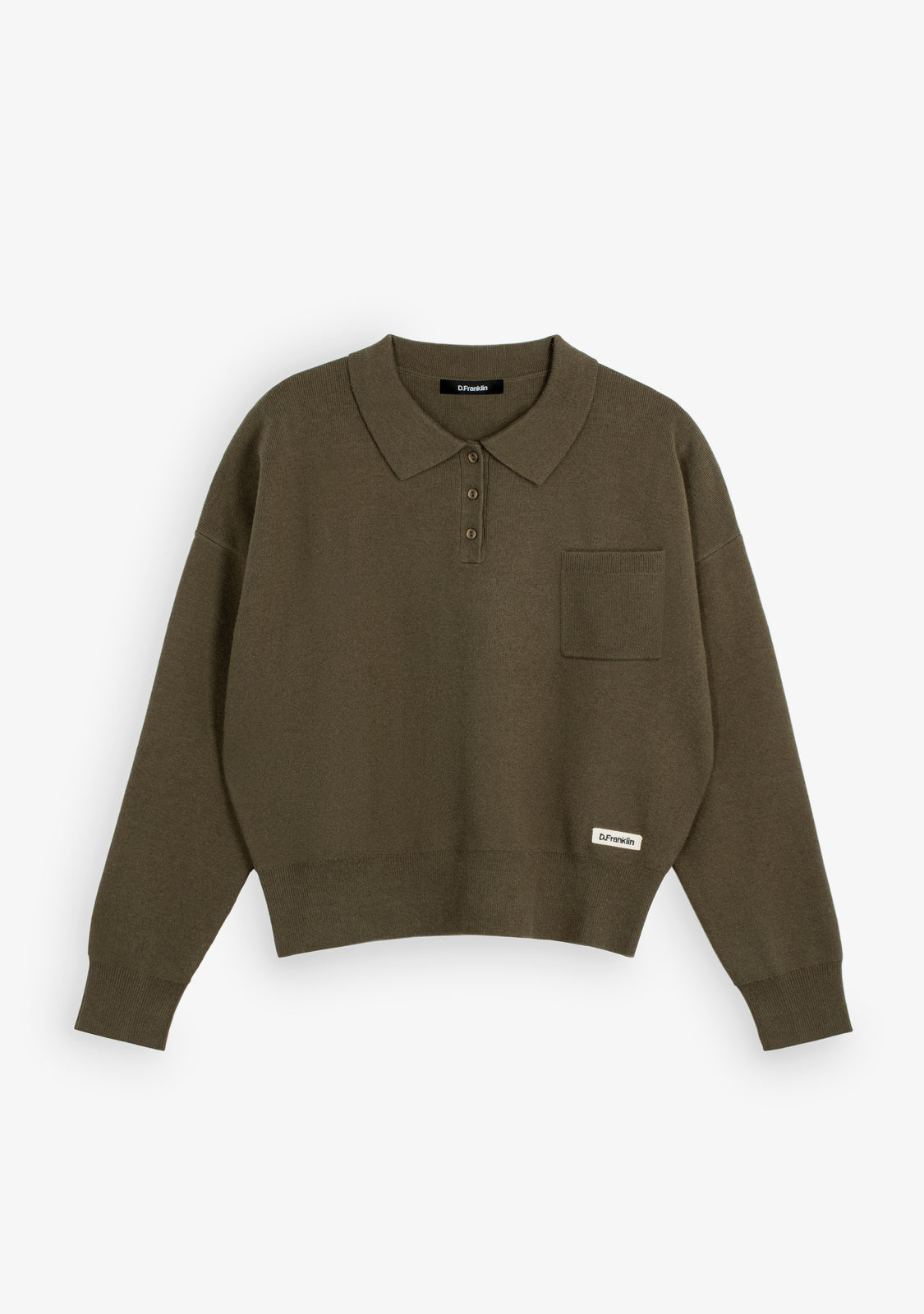Army Green Relaxed Knit Polo Sweater