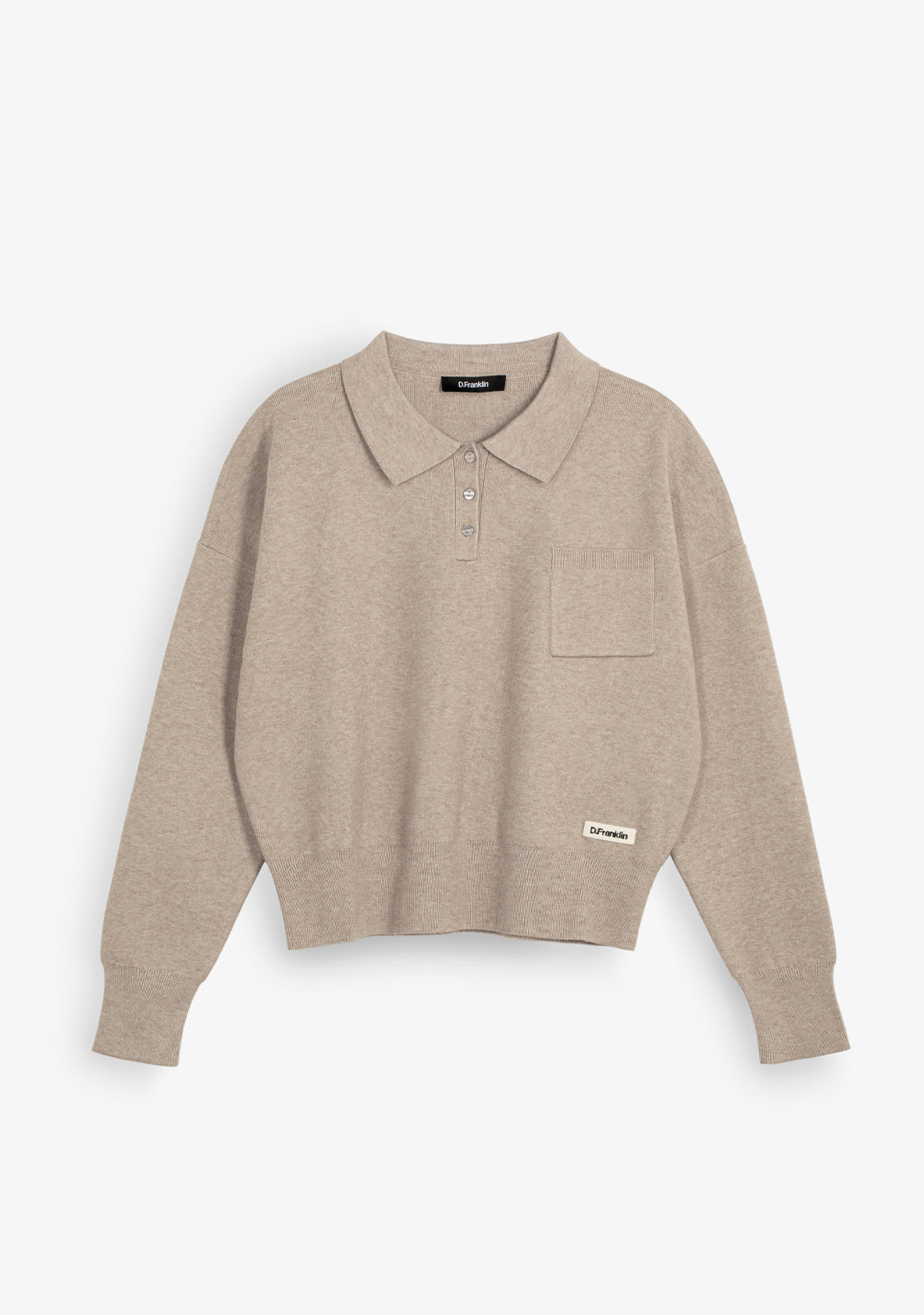 Sand Melange Relaxed Knit Polo Sweater