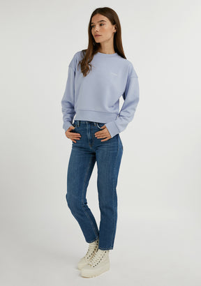 Embroidery Logo Cropped Crew Neck Sweatshirt / Serene Blue