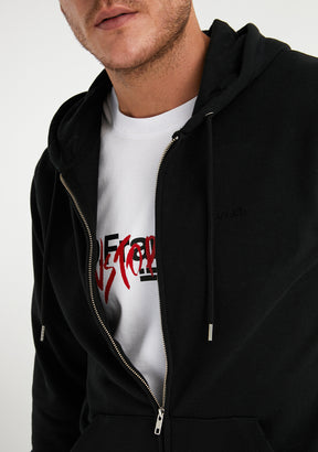 Embroidery Logo Zip Hoodie Black