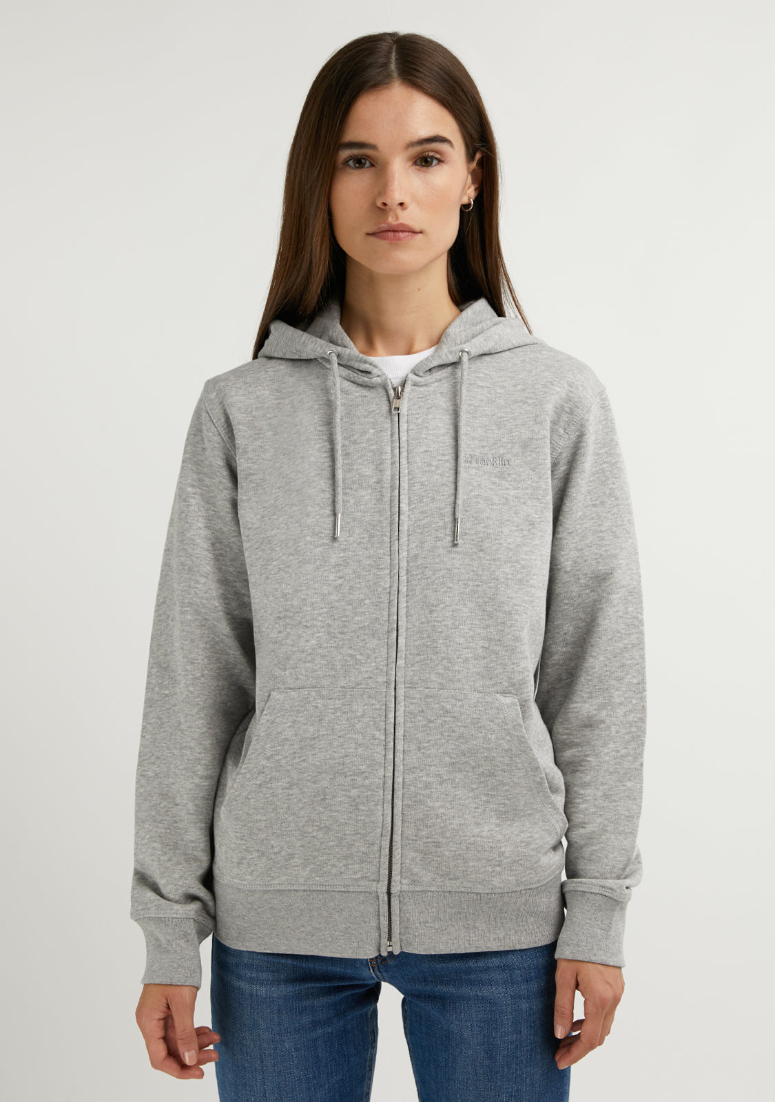 Embroidery  Logo Zip Hoodie Grey