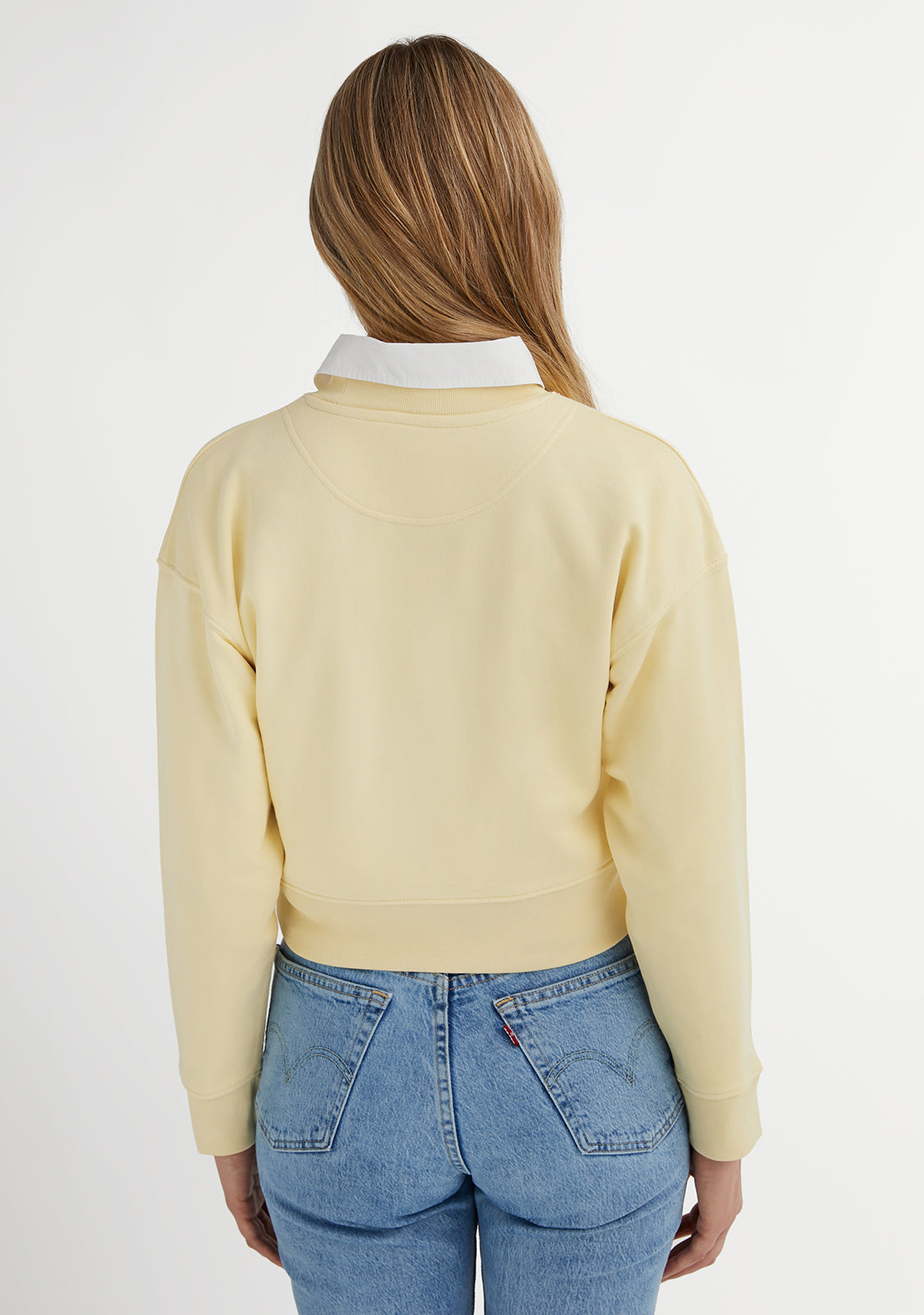 Embroidery Logo Cropped Crew Necks Sweatshirt / Butter